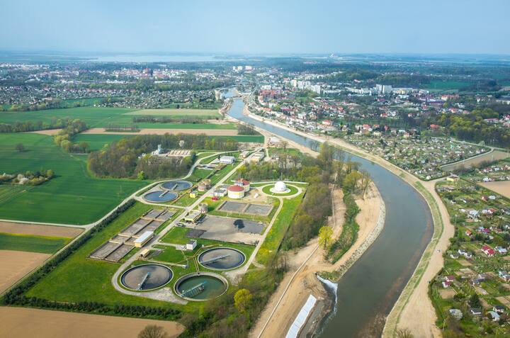 Aerial view of the sewage treatment plant