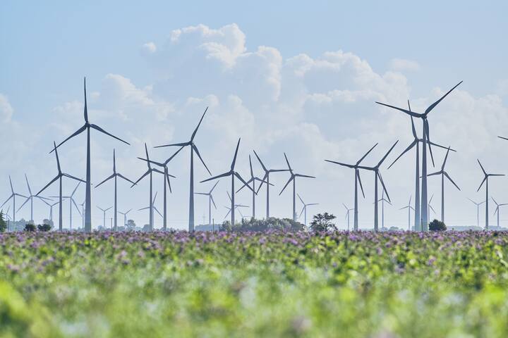 Wind power plants in northern Germany. High quality photo